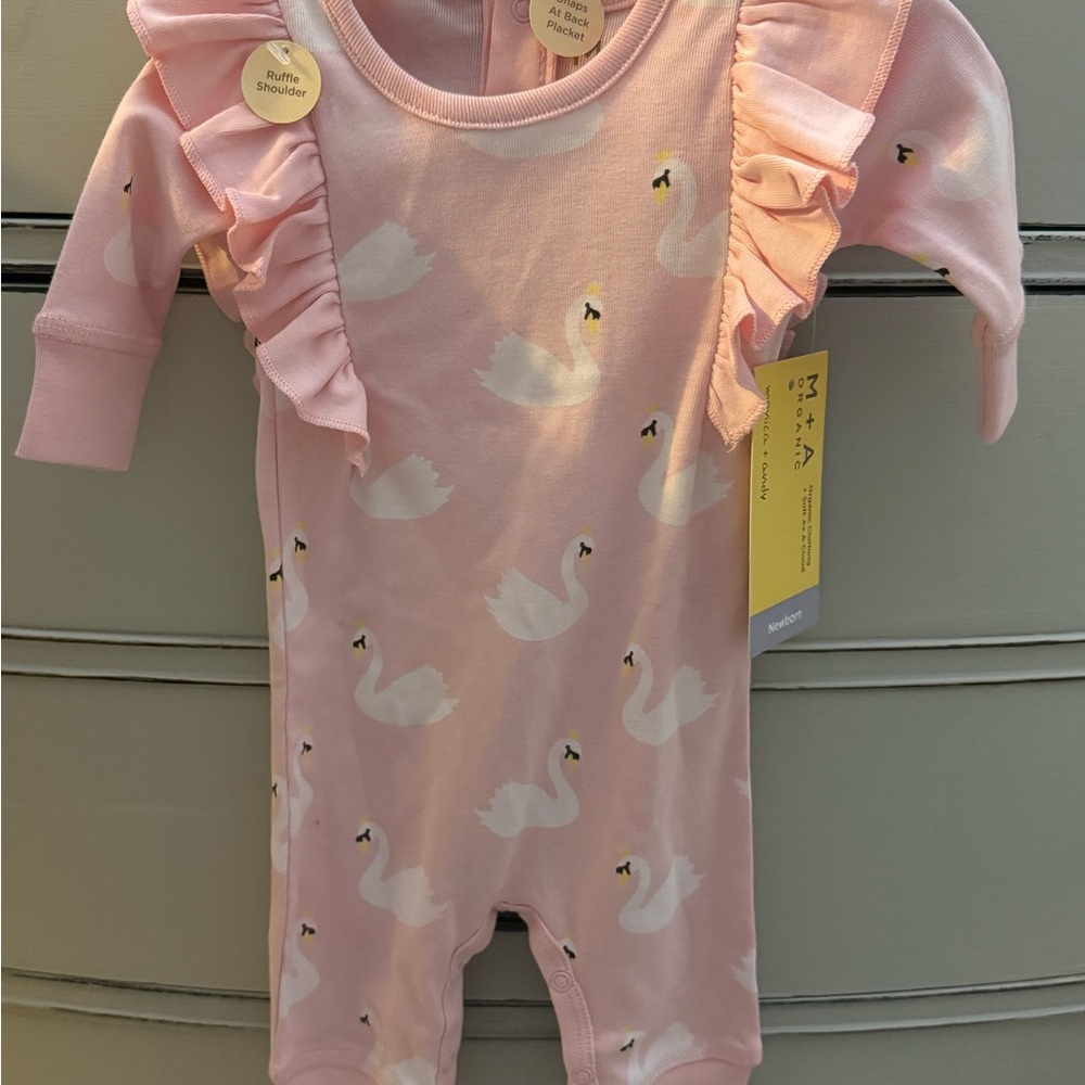 Charming Pink Swan Print Bodysuit